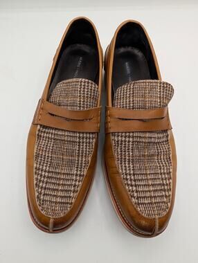 Marc Nolan Abe Brown Tweed Plaid Leather Penny Loafers Mens Size 10
